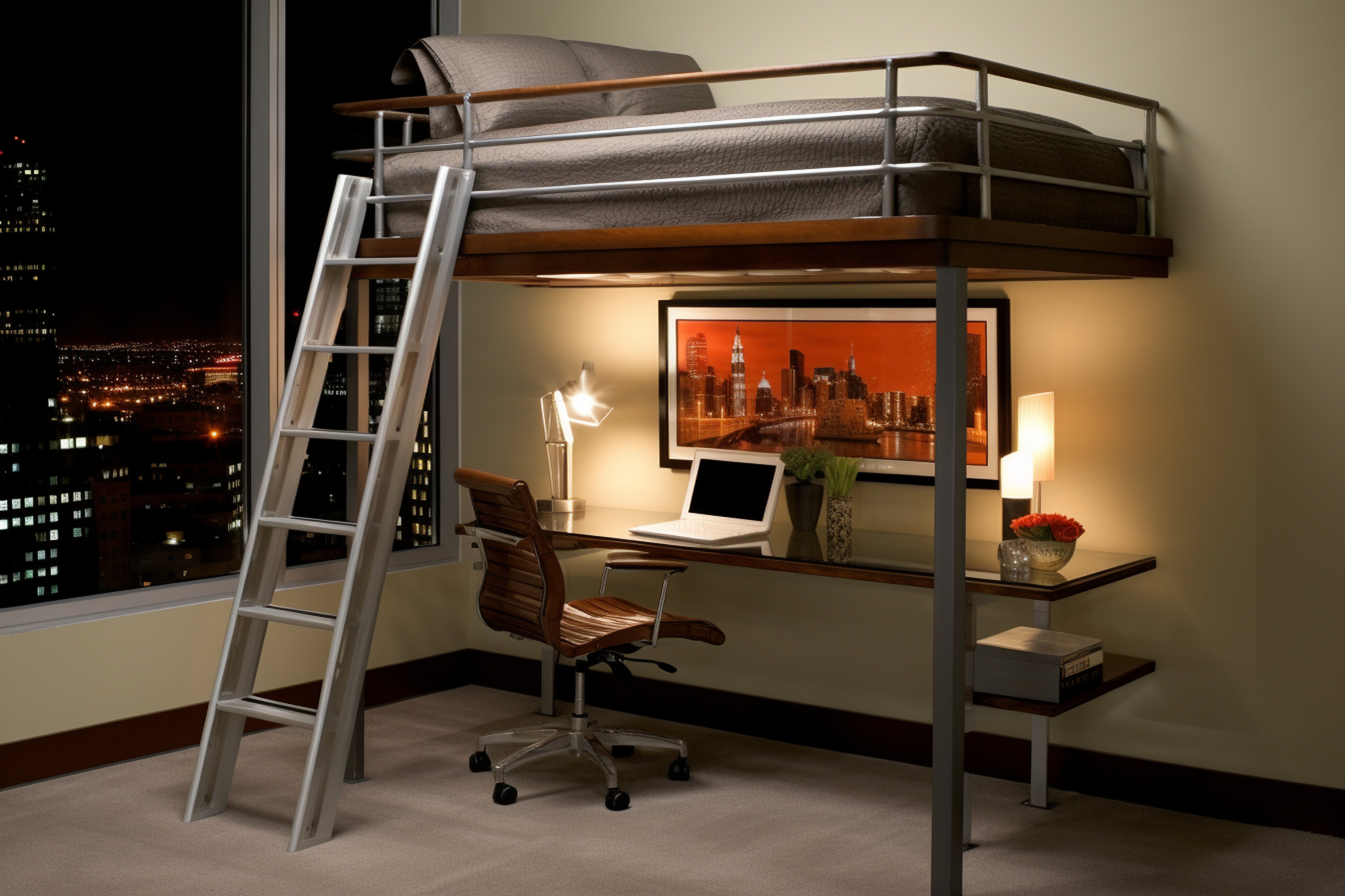 Loft bed with desk underneath